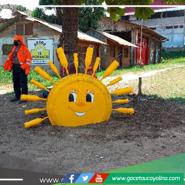 Trabajadoras de la municipalidad yarinense crean un Sol con productos reciclados