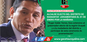 Alcalde electo del distrito de Manantay juramentará el 01 de enero por la mañana