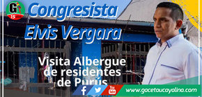 Congresista Elvis Vergara visitó albergue de residentes de Purús en Pucallpa