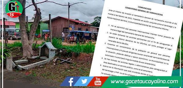 Ante el intento de invasión la Muncipalidad de Yarinacocha envia Comunicado