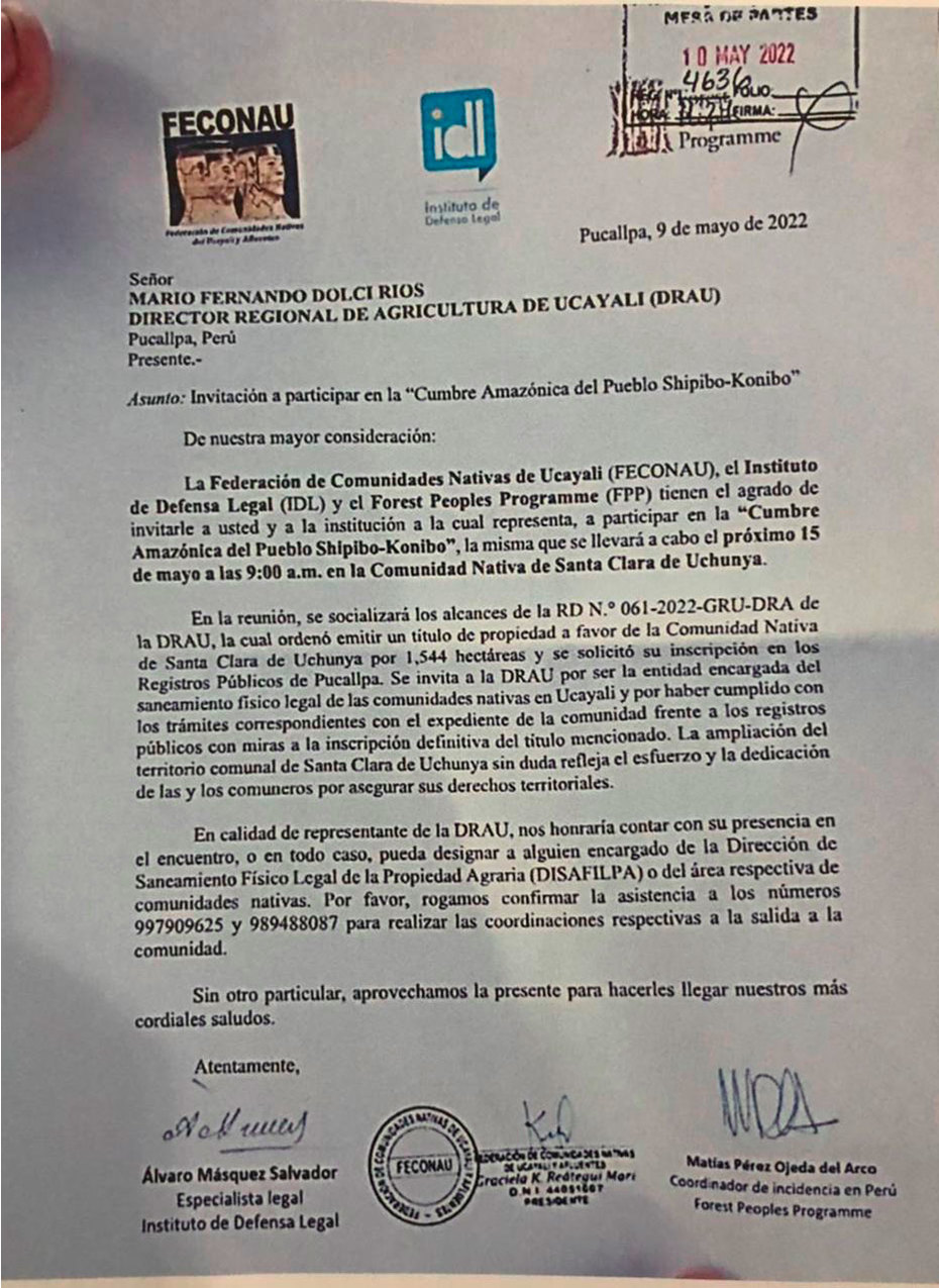 Esta es la carta de invitación que no cuenta con la firma del jefe de la comunidad a la cual sorprenden y utilizan su nombre con fines de negocios internacionales