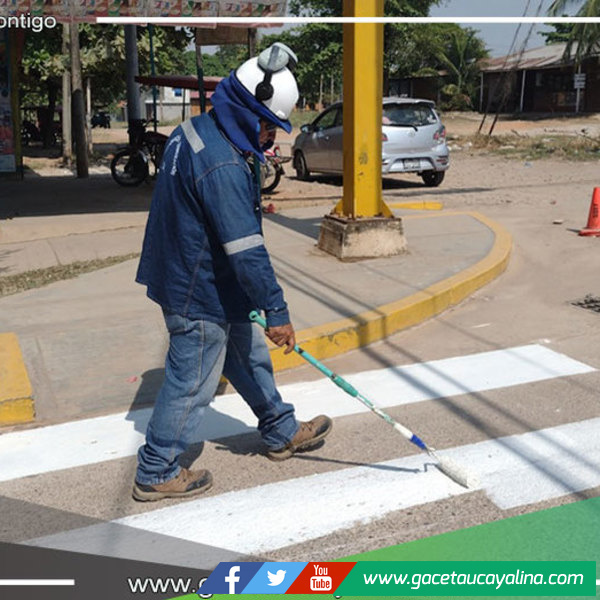 Se concientiza en educación vial a pobladores con el pintado  de señalizaciones en Yarinacocha