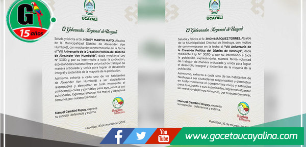 Gobernador saluda a distritos de Neshuya y Von Humboldt