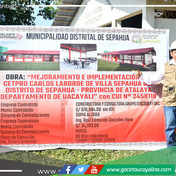 Ambientes para el CETPRO "Carlos Laborde" serán construidos en tiempo récord en Sepahua