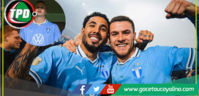 Sergio Peña se consagra Bicampeón con Malmo de Suecia siendo observado por Erling Haaland en tribuna