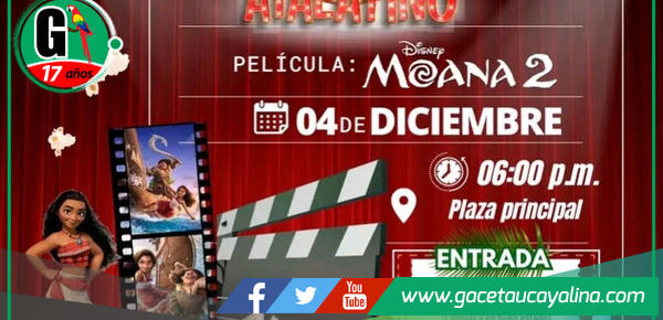 Protegiendo el Medio Ambiente: Se Proyectará la Película Moana 2 en la Plaza Principal de Atalaya.