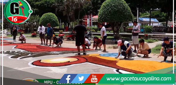 Municipalidad de Ucayali engalana las calles de Contamana con vistosa alfombra para la procesión de Semana Santa