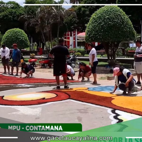 Municipalidad de Ucayali engalana las calles de Contamana con vistosa alfombra para la procesión de Semana Santa