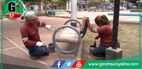 Embellecen áreas verdes y parques en distrito de Callería