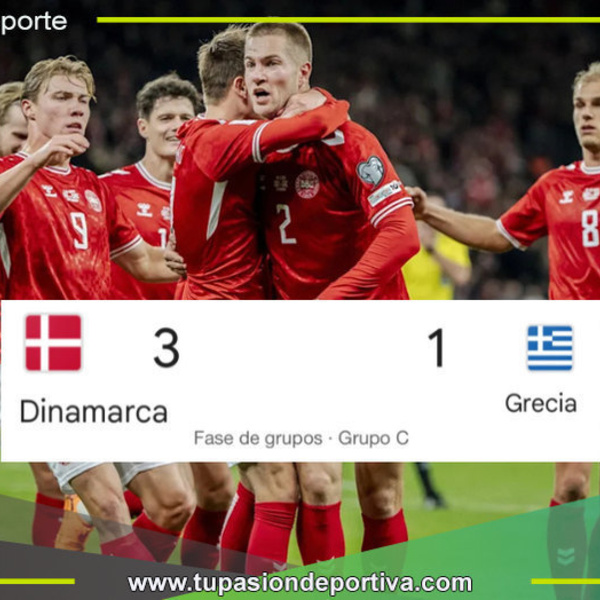Dinamarca superó 3-1 a Grecia y tomó el liderato del Grupo C