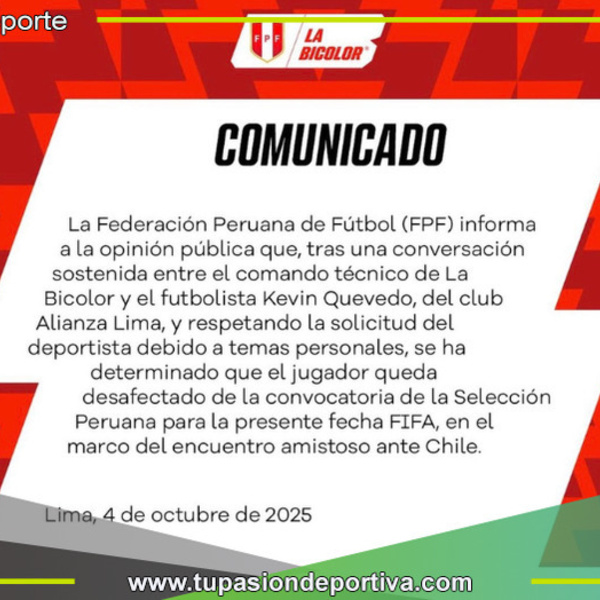 Kevin Quevedo fue desconvocado del amistoso ante Chile 