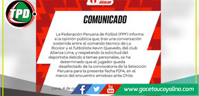 Kevin Quevedo fue desconvocado del amistoso ante Chile 