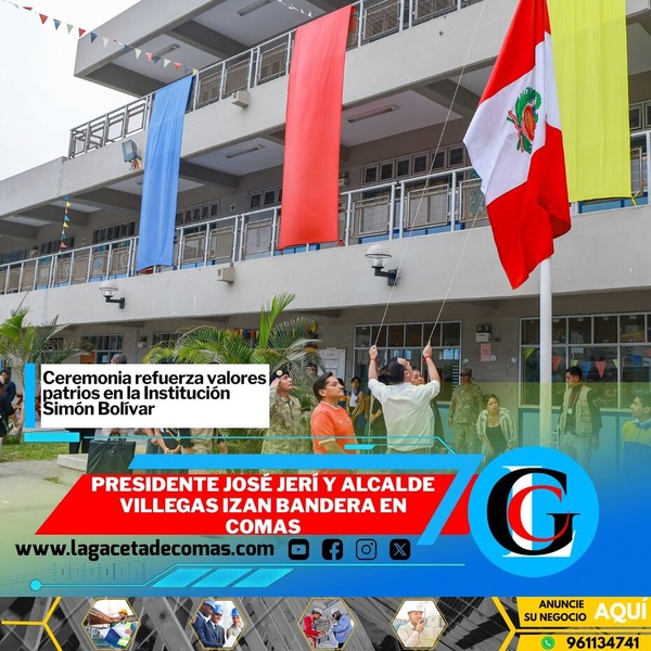 Presidente José Jerí y alcalde Villegas izan bandera en Comas