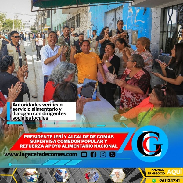Presidente Jerí y alcalde de Comas supervisa comedor popular y refuerza apoyo alimentario nacional