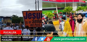 Fieles realizan la “Gran Marcha para Jesús” pese a intensa lluvia en Pucallpa.