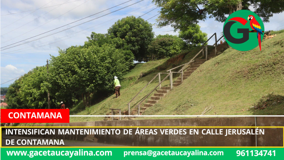 Intensifican mantenimiento de áreas verdes en calle Jerusalén de Contamana