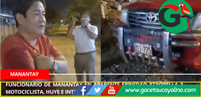 Funcionario de Manantay en aparente ebriedad atropella a motociclista, huye e intenta evadir captura.