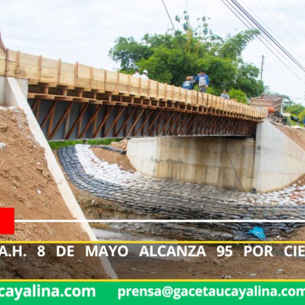 Puente del A.H. 8 de Mayo alcanza 95 por ciento en Contamana