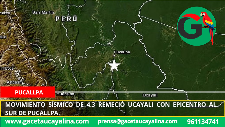 Movimiento sísmico de 4.3 remeció Ucayali con epicentro al sur de Pucallpa.