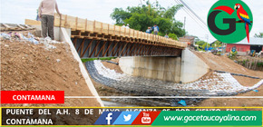Puente del A.H. 8 de Mayo alcanza 95 por ciento en Contamana