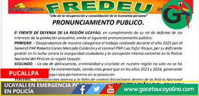 Frente de Defensa por Ucayali acusa colapso del Estado en seguridad