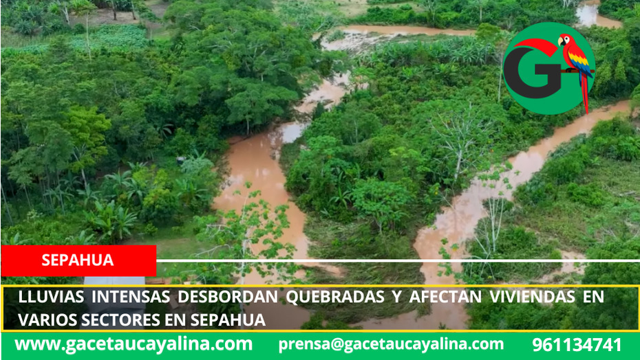 Lluvias intensas desbordan quebradas y afectan viviendas en varios sectores en Sepahua