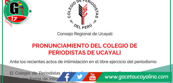 Periodistas de Ucayali condenan amenazas contra la prensa
