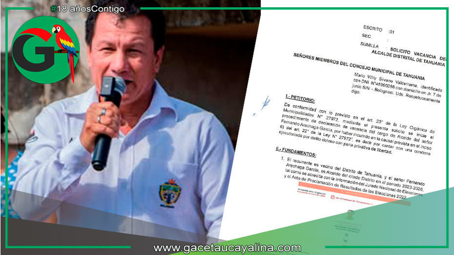 Ciudadano solicita vacancia de alcalde Fernando Arechaga en Tahuania