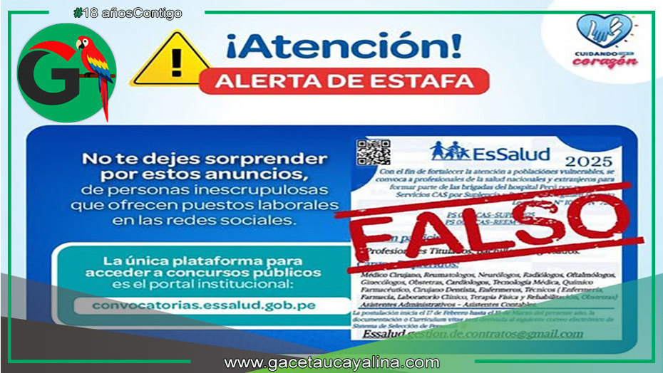 EsSalud Ucayali advierte sobre falsas convocatorias laborales en Facebook
