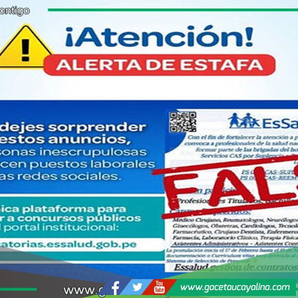 EsSalud Ucayali advierte sobre falsas convocatorias laborales en Facebook