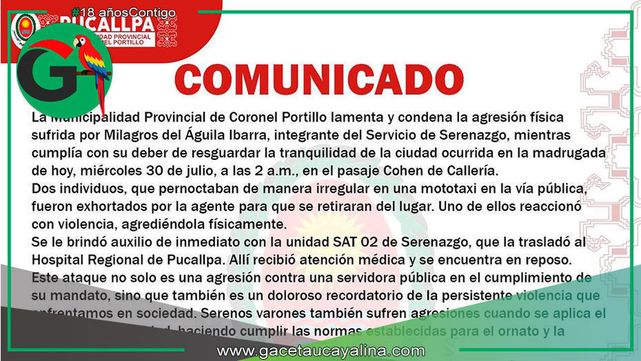 Municipalidad rechaza ataque violento contra servidora pública en Pucallpa