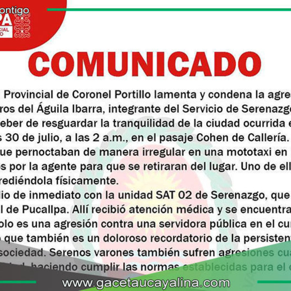 Municipalidad rechaza ataque violento contra servidora pública en Pucallpa