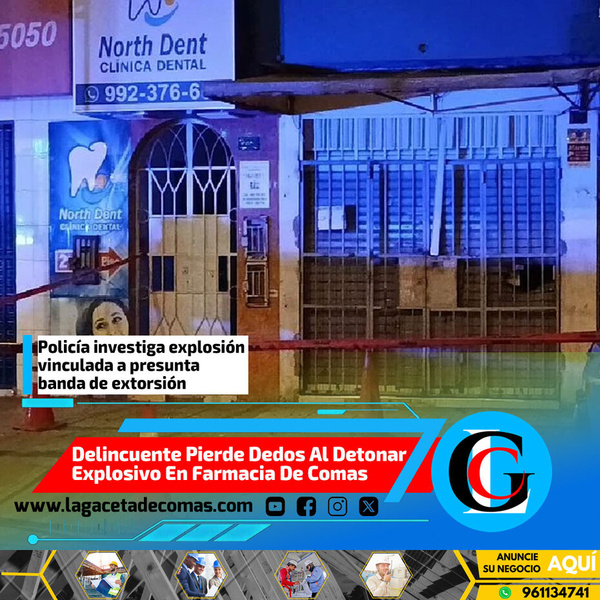Delincuente pierde dedos al detonar explosivo en farmacia de Comas