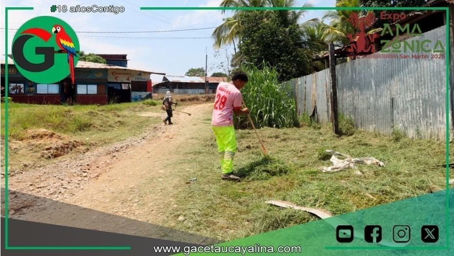Municipalidad de Ucayali mantiene áreas verdes en barrio Los Jardines