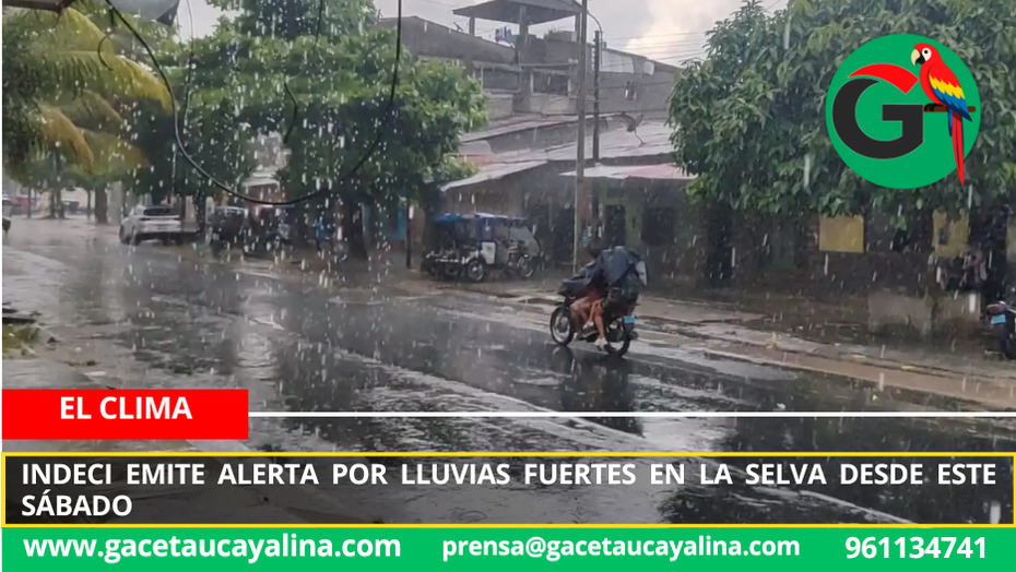 Indeci emite alerta por lluvias fuertes en la selva desde este sábado