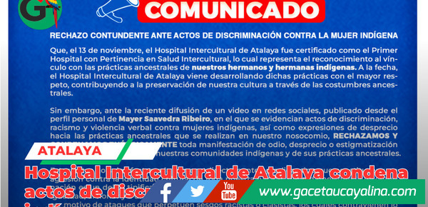 Hospital Intercultural de Atalaya condena actos de discriminación contra mujeres