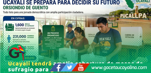 Más de 1600 mesas garantizarán elecciones en toda la región Ucayali