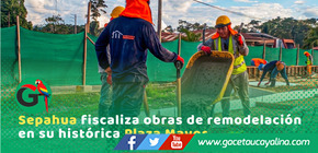 Obra en Plaza Mayor de Sepahua avanza generando empleo local