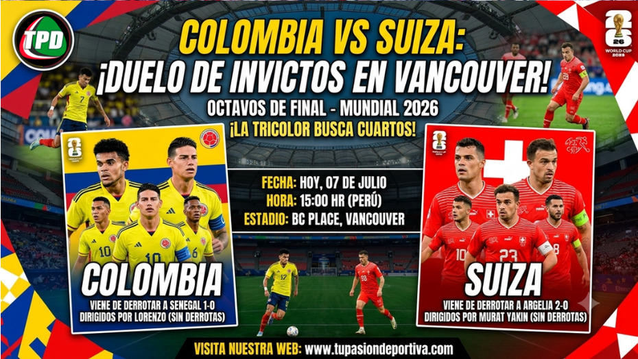 Colombia y Suiza se enfrentan en Vancouver por un boleto a cuartos de final