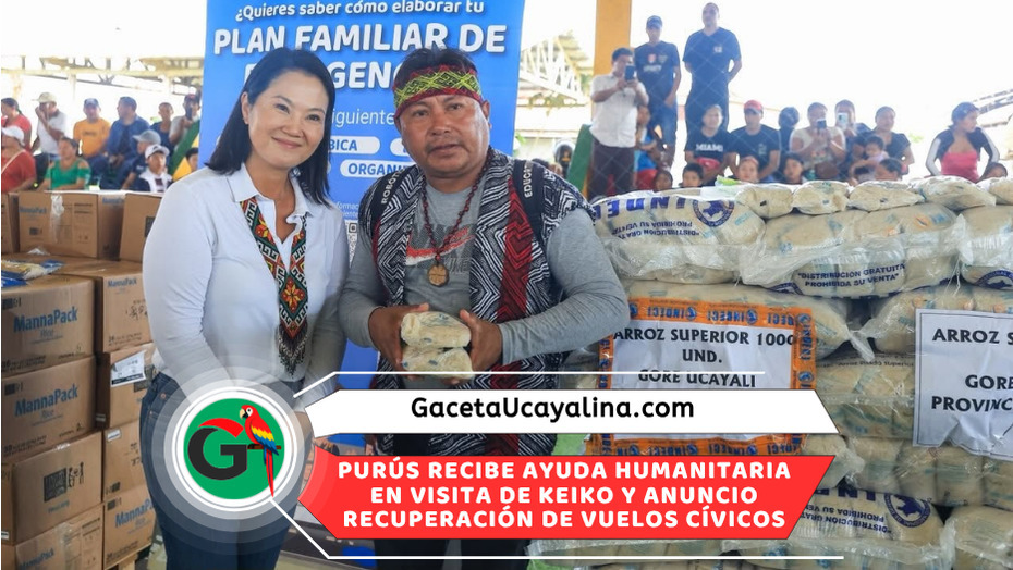 Keiko Fujimori llega a Purús con ayuda y anuncia vuelos cívicos