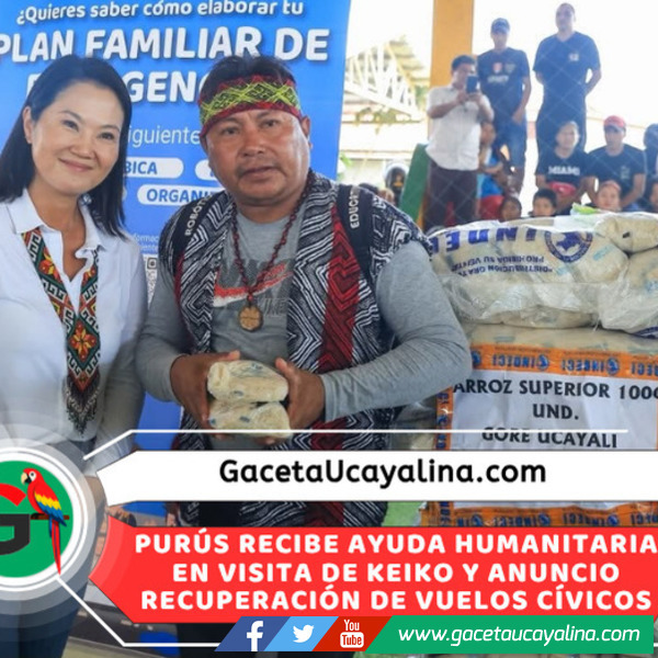 Keiko Fujimori llega a Purús con ayuda y anuncia vuelos cívicos